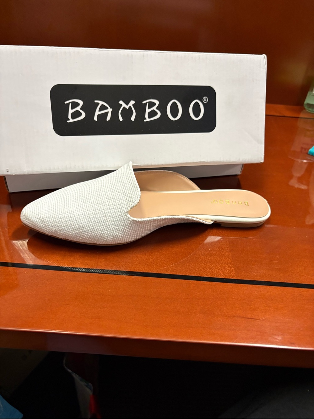 BAMBOO White Textured Pointed Slip-On Mules - Picture 4 of 7